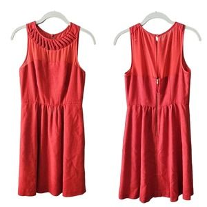 Maeve Anthropologie Women's Size 2 (XS) Red Lattice Neck Sheer Fit & Flare Dress